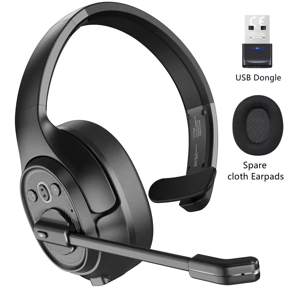 EKSA H1 Wireless Headset Bluetooth 5.0 Headphones With Mic ENC Call Noise Cancelling 30H Playtime For Driver Call Center Office
