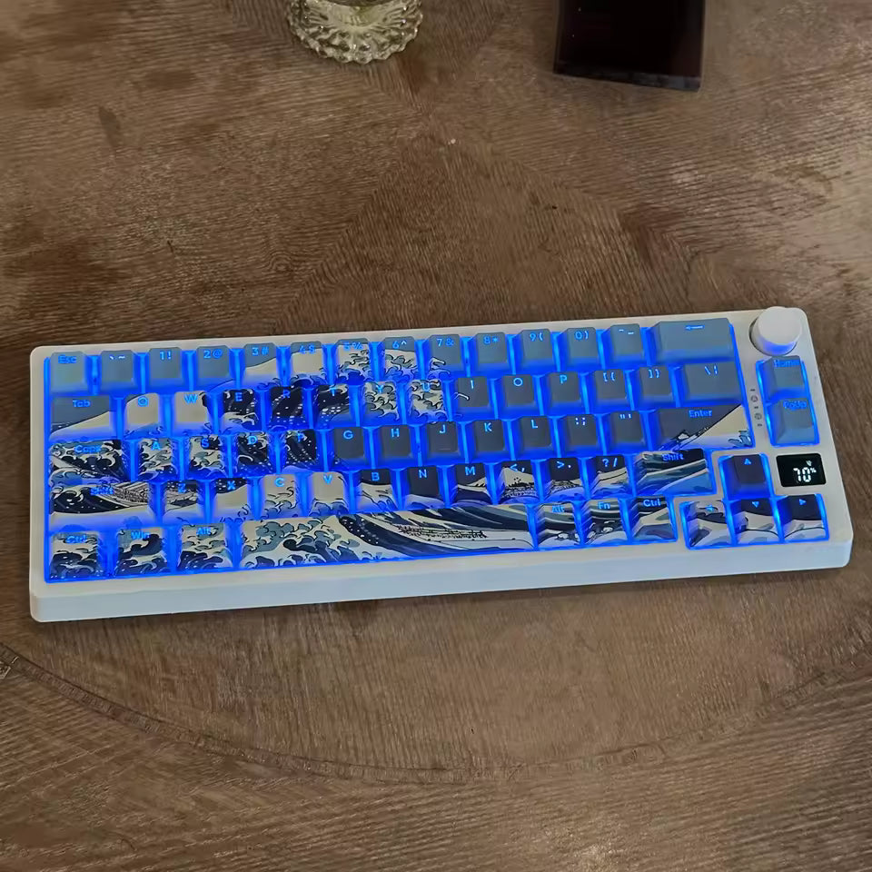 125 Keys Kanagawa Themed Top/Side Printed RGB Backlit Keycaps Dye Sub PBT Keycaps Cherry Profile for Cherry MX Swtches Keyboard