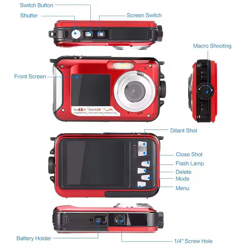 48 Million Pixel Dual-Screen Underwater Waterproof High-definition Digital Camera Point-and-shoot Digital Camera Vlog Camera