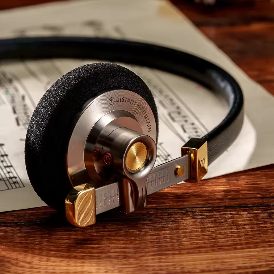 ROSESELSA Distant Mountain Headphone 40mm Diaphragm Driver Wired Classic Retro HIFI Headset Coaxial CNC Lambskin Headband