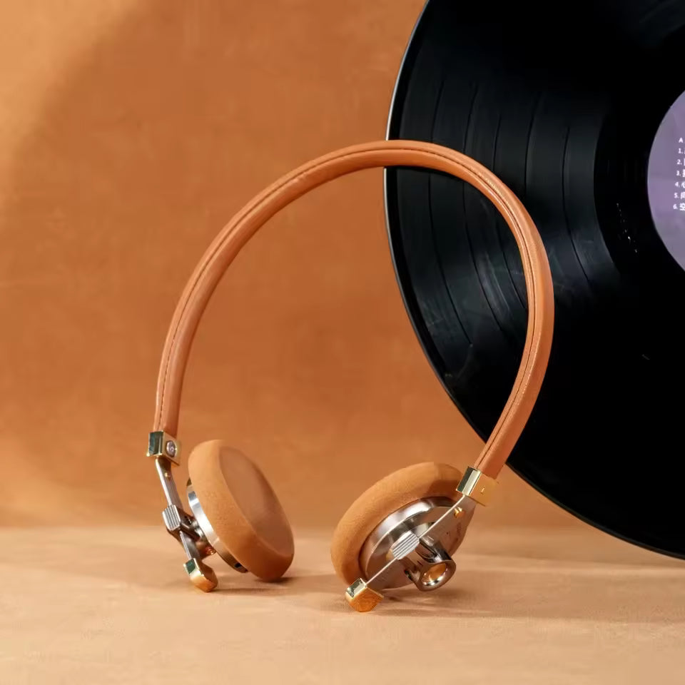 ROSESELSA Distant Mountain Headphone 40mm Diaphragm Driver Wired Classic Retro HIFI Headset Coaxial CNC Lambskin Headband