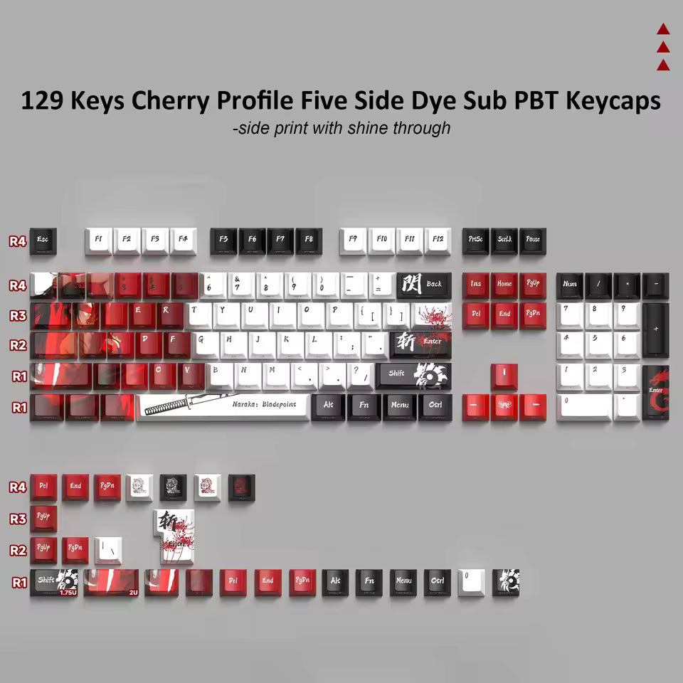 125 Keys Kanagawa Themed Top/Side Printed RGB Backlit Keycaps Dye Sub PBT Keycaps Cherry Profile for Cherry MX Swtches Keyboard