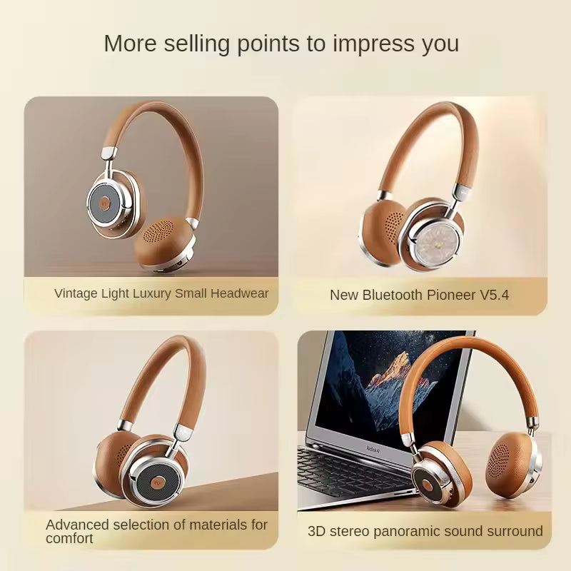 iKF Rona Retro Wireless Headphones Bluetooth Hi-Res Noise Reduction Headsets Portable Lightweight Stereo Bass Sport Headphones