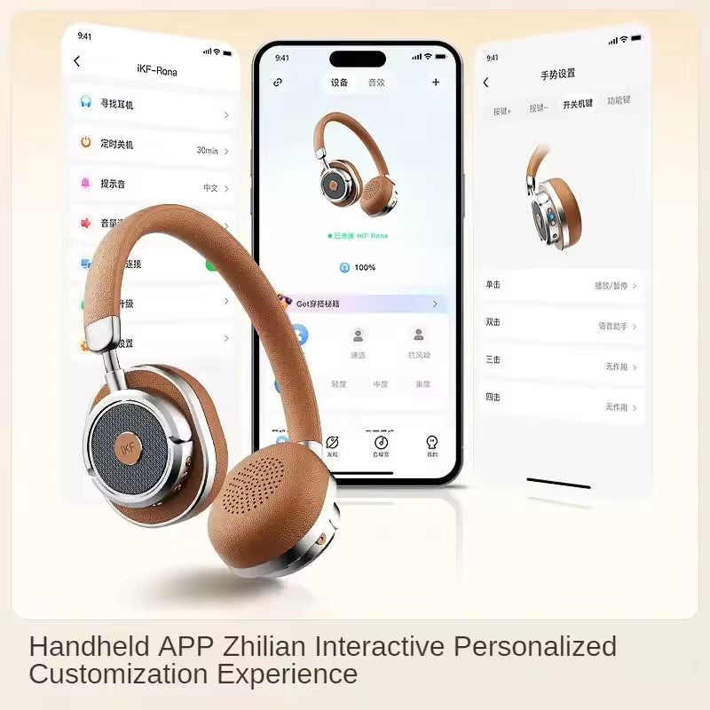 iKF Rona Retro Wireless Headphones Bluetooth Hi-Res Noise Reduction Headsets Portable Lightweight Stereo Bass Sport Headphones