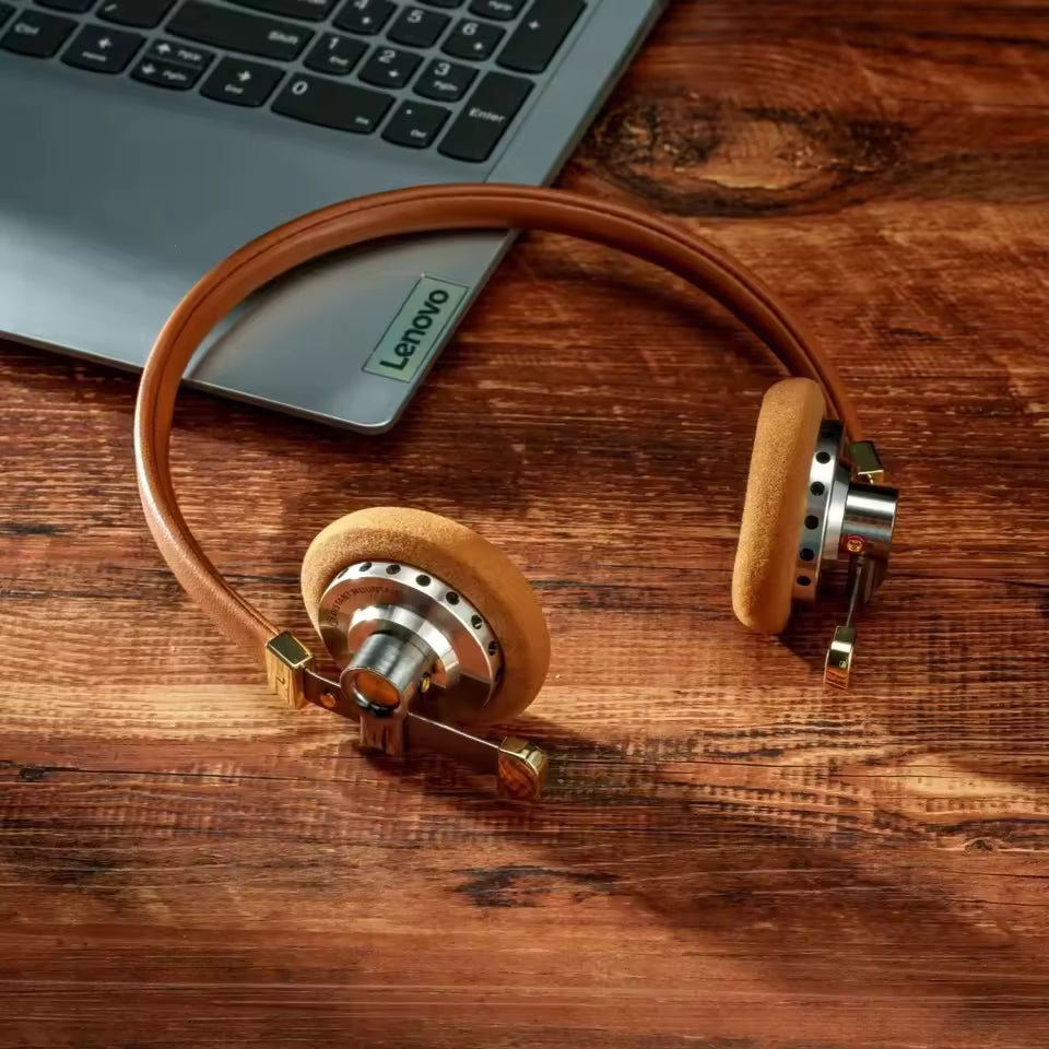 ROSESELSA Distant Mountain Headphone 40mm Diaphragm Driver Wired Classic Retro HIFI Headset Coaxial CNC Lambskin Headband
